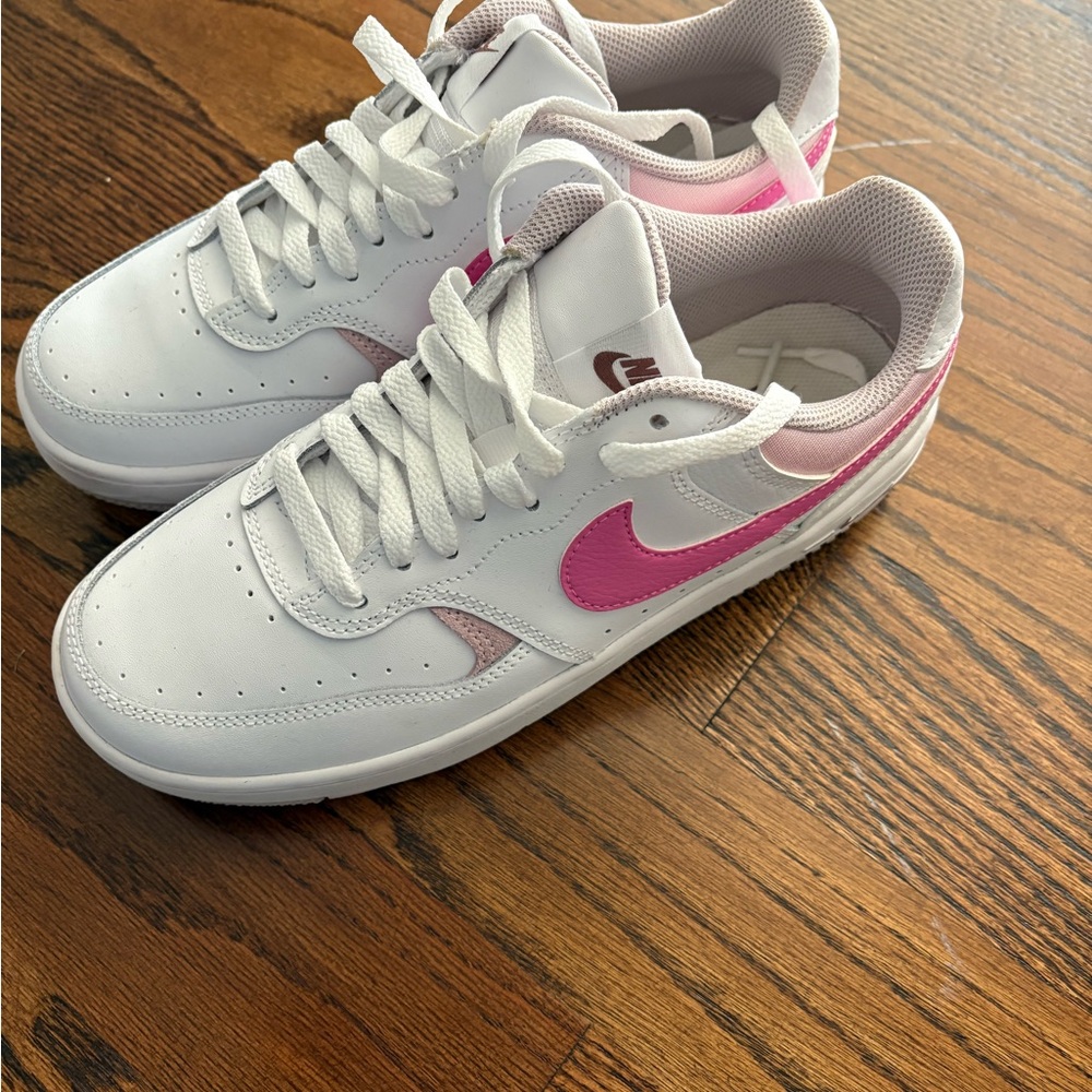 Nike White and Pink Air Force Athletic Shoes